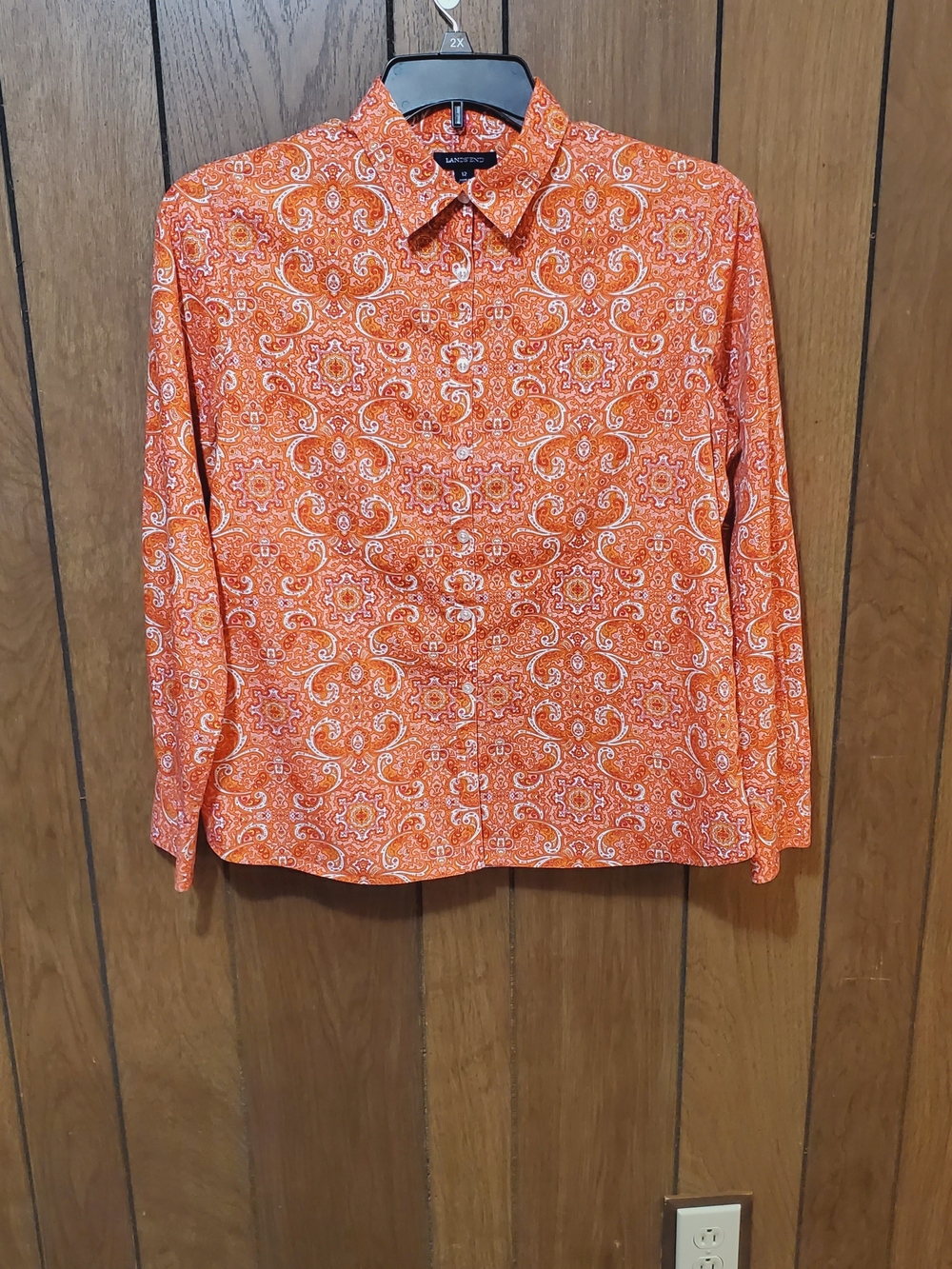 Lands' End Orange Paisley Button-Down Women's Shirt Size 12